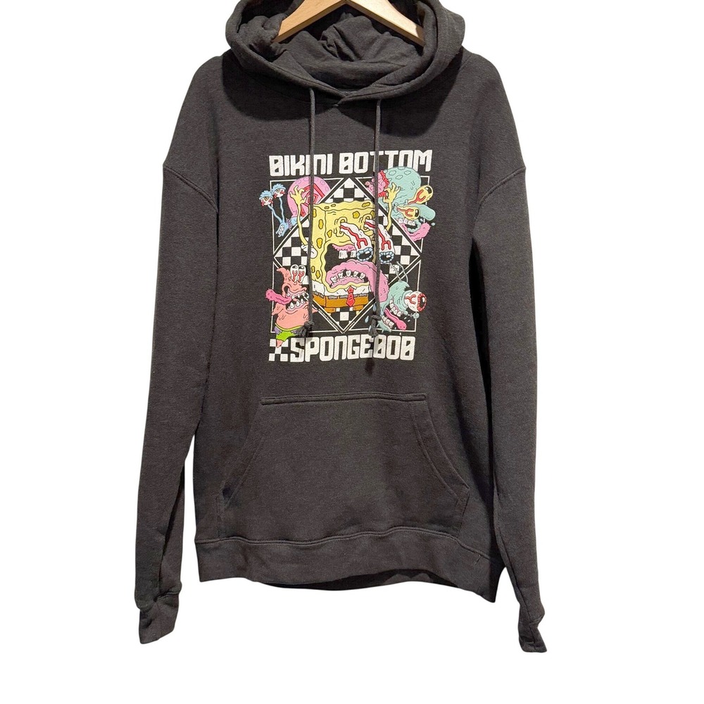 SpongeBob Bikini Bottom Hoodie Men's L Gray Zombie Patrick Star Streetwear